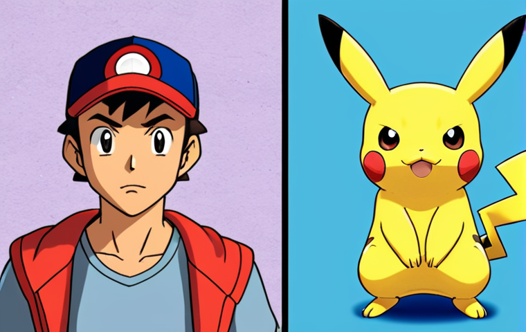 **

A comparison of Pokemon animation styles over time. On the left, a frame from "Pokemon: The First Movie" (Mewtwo Strikes Back), showing Ash and Pikachu with a simpler, slightly angular design. On the right, a frame from a more recent Pokemon movie, showcasing more detailed character models, expressive faces, and vibrant, dynamic backgrounds. The overall feeling is "then vs. now" to illustrate the evolution of the visual style.

**