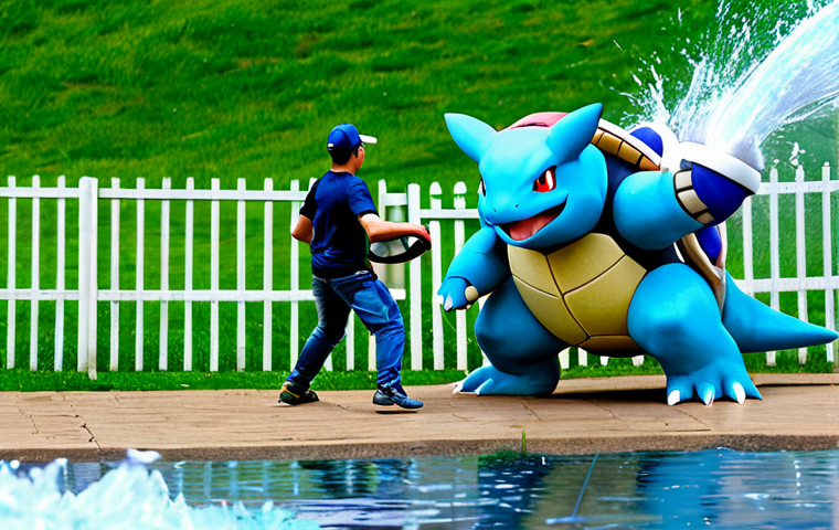 **

A strategic Pokemon battle scene. In the foreground, a powerful Blastoise launches a Hydro Pump attack in a dynamic, water-filled arena. In the background, a grassy field with a trainer strategizing. The overall atmosphere is intense and focused. Action-packed, professional Pokemon trainer, fully clothed, appropriate content, safe for work, perfect anatomy, natural proportions, high quality.

**
