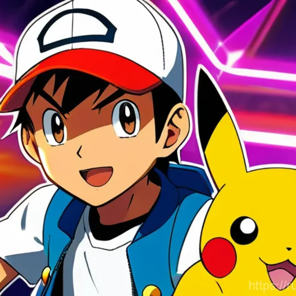 애니 속 포켓몬 간의 협동과 우정 - **Prompt:** A dynamic, action-packed scene featuring Ash Ketchum and his Pikachu in a vibrant Pok&eacute;mo...