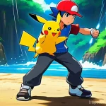 Home 22 지우와 체육관 리더들의 대결 분석 - **Prompt 1: Unconventional Battle Strategy**
"A dynamic, action-packed scene of Ash Ketchum and ...