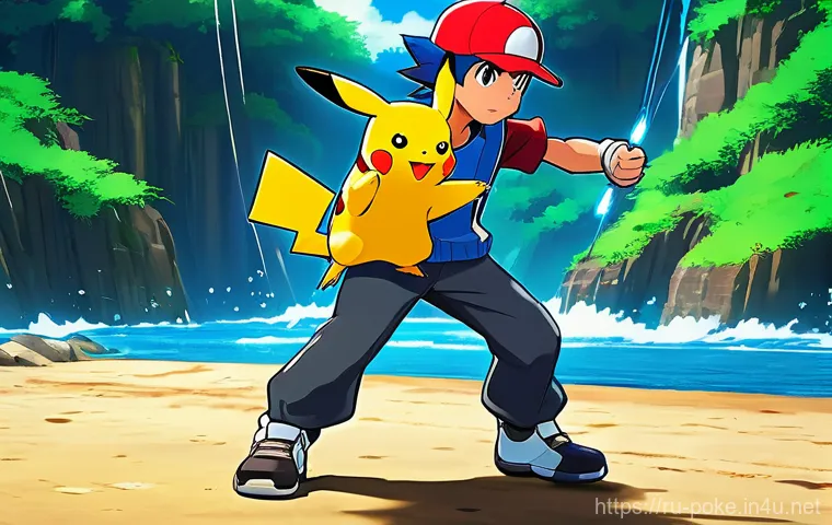 지우와 체육관 리더들의 대결 분석 - **Prompt 1: Unconventional Battle Strategy**
"A dynamic, action-packed scene of Ash Ketchum and ...