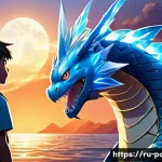 Home 21 애니 속 포켓몬 진화의 상징적 장면들 - **Prompt for "Emotional Evolution/Metamorphosis":**
"A powerful, majestic Gyarados, mid-transfor...