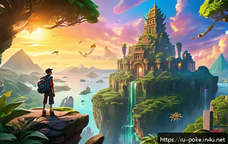 포켓몬스터 애니 극장판 속 스핀오프 스토리 - A mystical ancient archipelago region filled with lush exotic flora and towering ruins covered in gl...